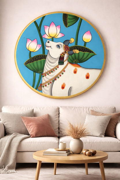 Wooden Wall Plate - Cow (Pichwai Wall hanging)