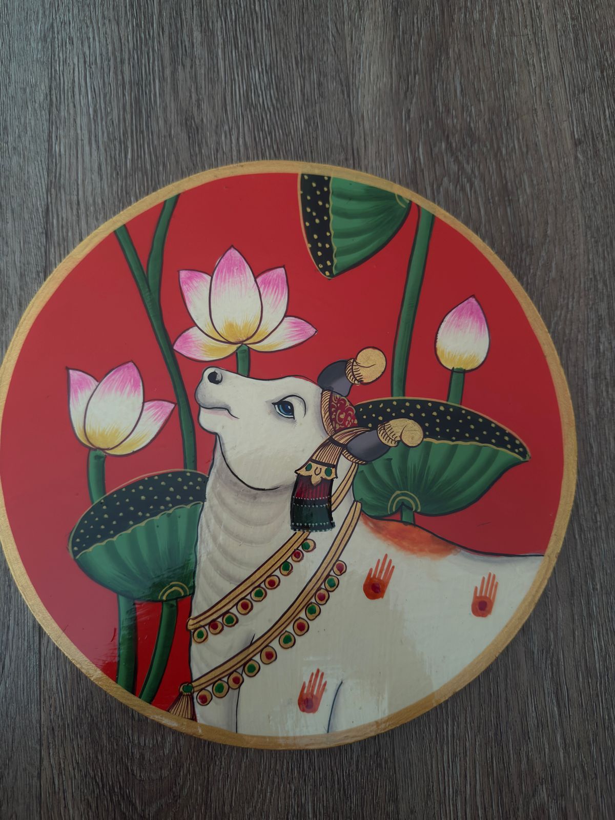 Wooden Wall Plate - Cow (Pichwai Wall hanging)