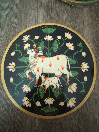 Wooden Wall Plate - Cow (Pichwai Wall hanging)
