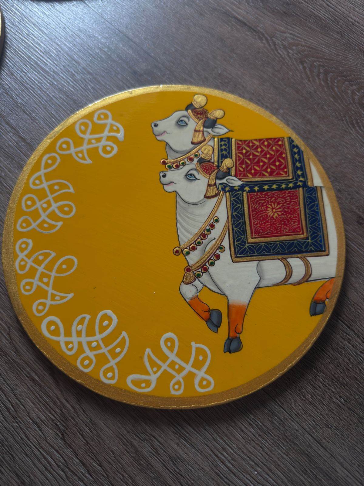 Wooden Wall Plate - Cow (Pichwai Wall hanging)