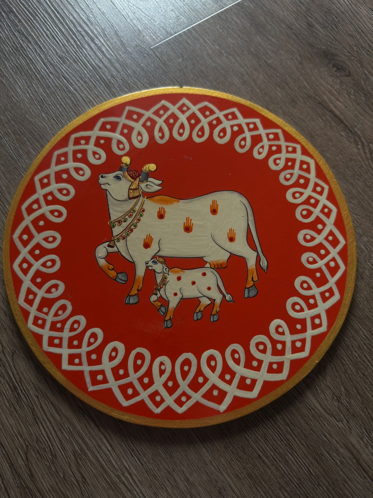 Wooden Wall Plate - Cow (Pichwai Wall hanging)