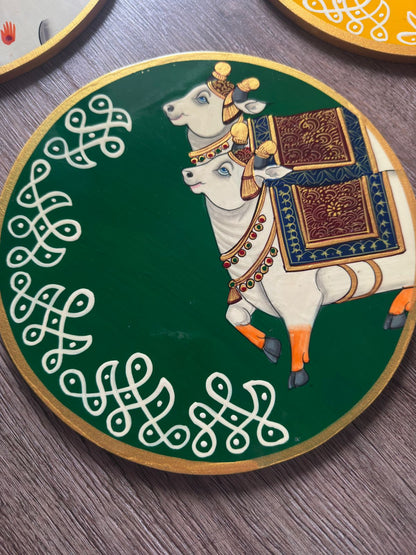 Wooden Wall Plate - Cow (Pichwai Wall hanging)