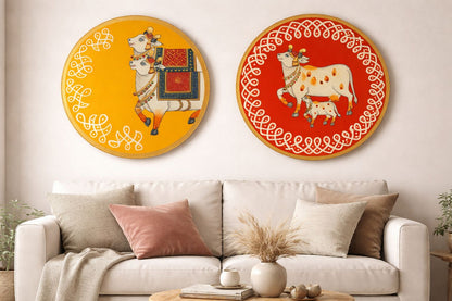 Wooden Wall Plate - Cow (Pichwai Wall hanging)