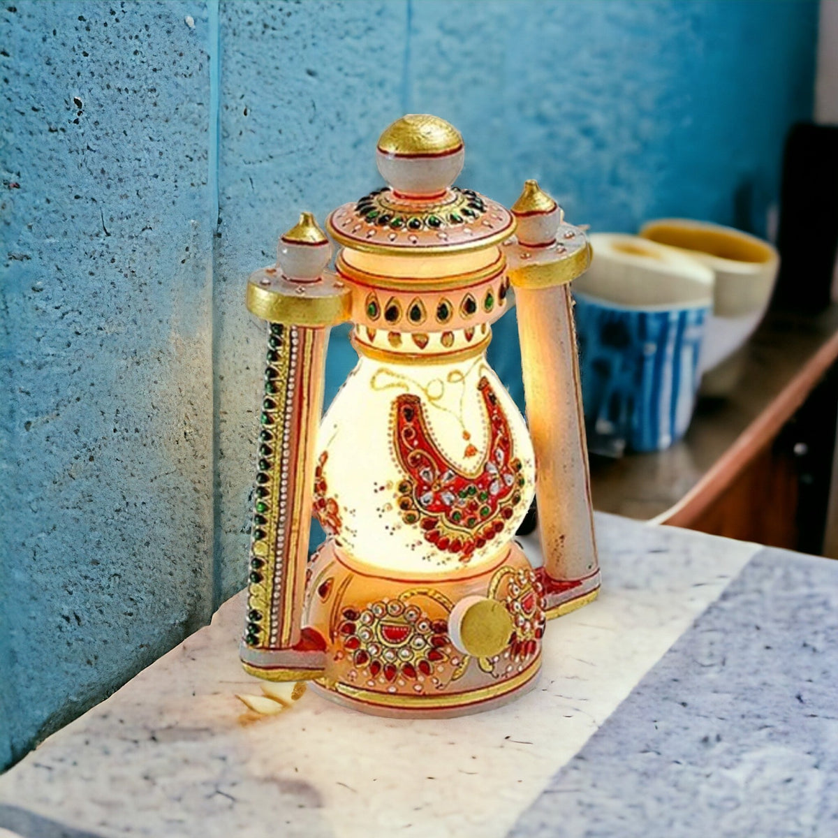 Antique Marble Lantern Table Lamp
Intricate Marble Decorative Design
9 Inch LED Table Lamp
Adjustable Light for Cozy Home Ambience
Bedroom Living Room and Shelf Decor
Elegant Traditional Home Lighting Gift
Uphar Handicrafts