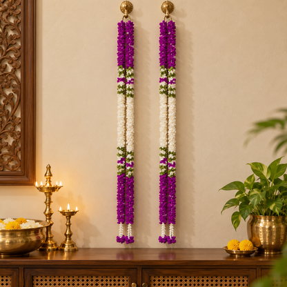 Artificial flower garland for Diwali decor
Fabric flower hanging string
Leaf detailing with tassel accents
Hand-finished traditional design
Five-foot length per garland
Indian-inspired festive home decoration
Uphar Handicrafts