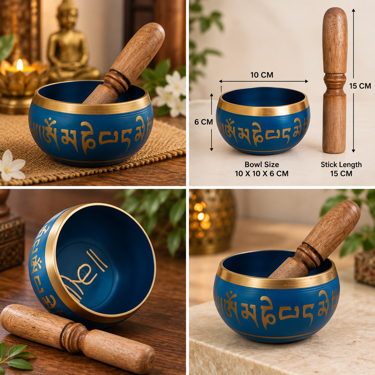 Blue Tibetan singing bowl with wooden mallet by Uphar Handicrafts
Red painted metal bowl with decorative gold lettering
Traditional round bowl with a polished gold-tone rim
Tibetan-inspired script on a handcrafted singing bowl
Five-inch red meditation accessory with wooden striker
Spiritual decor for yoga, relaxation and personal spaces
Uphar Handicrafts