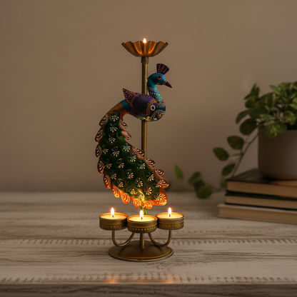 Decorative Brass Item
Candle Holder
Handpainted Peacock Candle Holder
Beautiful Peacock Design
Uphar Handicraft