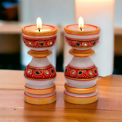 Marble Tealight Decor Candle Holder Stand Set of 2