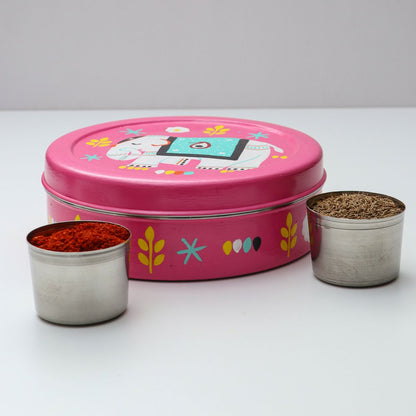 Decorative Pink Spice Organizer
Hand-Painted Steel Masala Box
Indian Kitchen Spice Storage
Traditional Masala Dabba
Colorful Kitchen Decor Accessory
Uphar Handicrafts