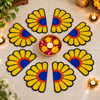 Diwali floor rangoli mat set with colorful patterns
Traditional Indian festive decoration
Reusable mats for home entrances and floors
Suitable for pooja areas, parties and celebrations
Available in sets of 4 and 8
Uphar Handicrafts