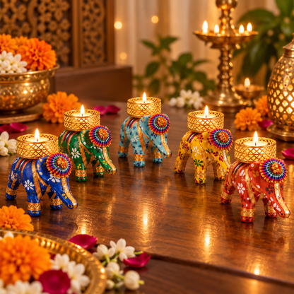 Elephant tealight holder for festive decor
Traditional Indian handcrafted candle holder
Decorated elephant with tealight cup
Hand-painted floral pattern
Diwali and Navratri decoration
Uphar Handicrafts