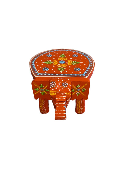 Mini Hand Painted Wooden Elephant Stool for Boho Home Decor