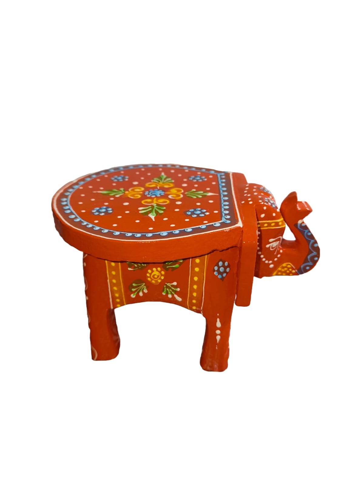 Mini Hand Painted Wooden Elephant Stool for Boho Home Decor