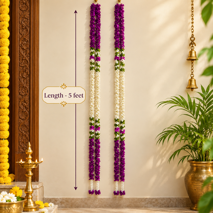 Fabric flower garland with leaf detailing
Hand-finished artificial flower hanging
Bead and metal tassel accents
Five-foot garland for festive decoration
Traditional Indian-inspired design
Handcrafted hanging flower decor
Uphar Handicrafts