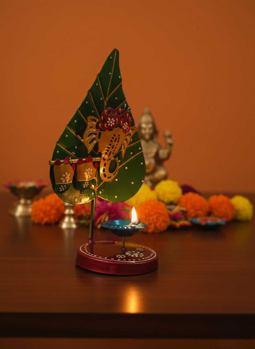 Ganesh ji Pan Patta Diya Holder
Lord Ganesh ji Leaf Backdrop Design
Handcrafted Indian Diya Stand
Traditional Pooja Room Decoration
Decorative Tea Light Holder
Ganesh Chaturthi Puja Essentials
Indian Spiritual Home Accent
Uphar Handicrafts
