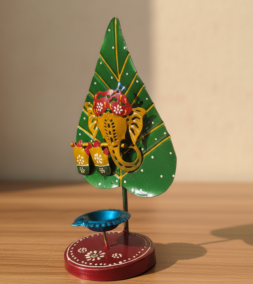 Ganesh Ji Tealight Stand
Ganesh Chaturthi Mandir Essentials
Indian Religious Diya Holder
Hand Painted Metal Pooja Decor
Traditional Festive Home Decor
Diwali and Aarti Decoration
Uphar Handicrafts