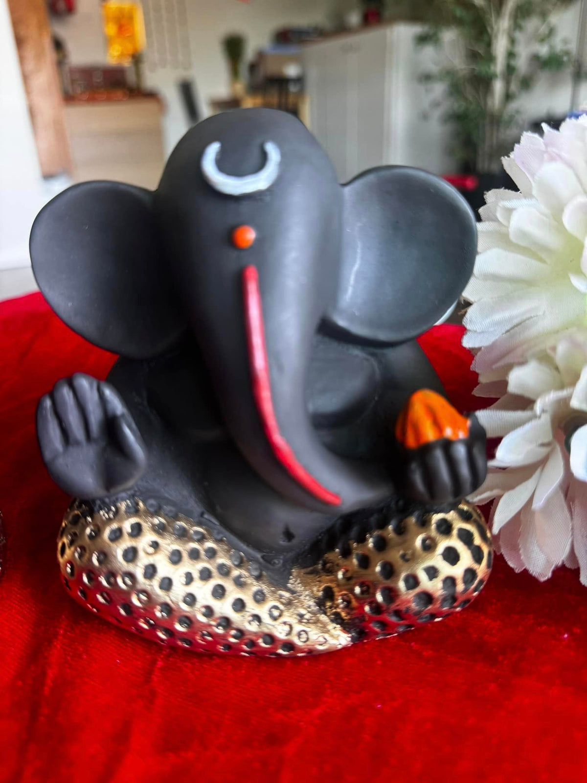 Lord Ganesha Statues on Red Cloth
Set of 4 Hindu God Idols
Black Elephant God Figurines
Traditional Indian Spiritual Decor
Ganesha Altar and Shelf Decoration
Uphar Handicrafts