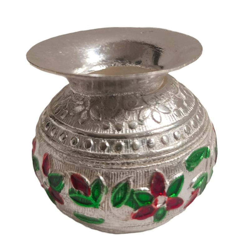 German Silver Pooja Lota
Handcrafted Indian Religious Accessory
Colorful Red and Green Enamel Work
Small Holy Water and Panchamrit Pot
Traditional Temple and Aarti Decor
Festive Religious Return Gift
Uphar Handicrafts