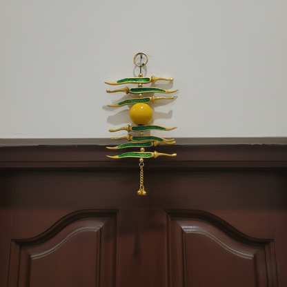 Golden Nimboo Mirchi Hanging
Traditional Indian Lemon Chili Design
Green Chili and Yellow Lemon Decor
Metal Evil Eye Nazar Protection Hanging
Vastu Inspired Door Entrance Decor
Home Shop and Office Decoration
Uphar Handicrafts