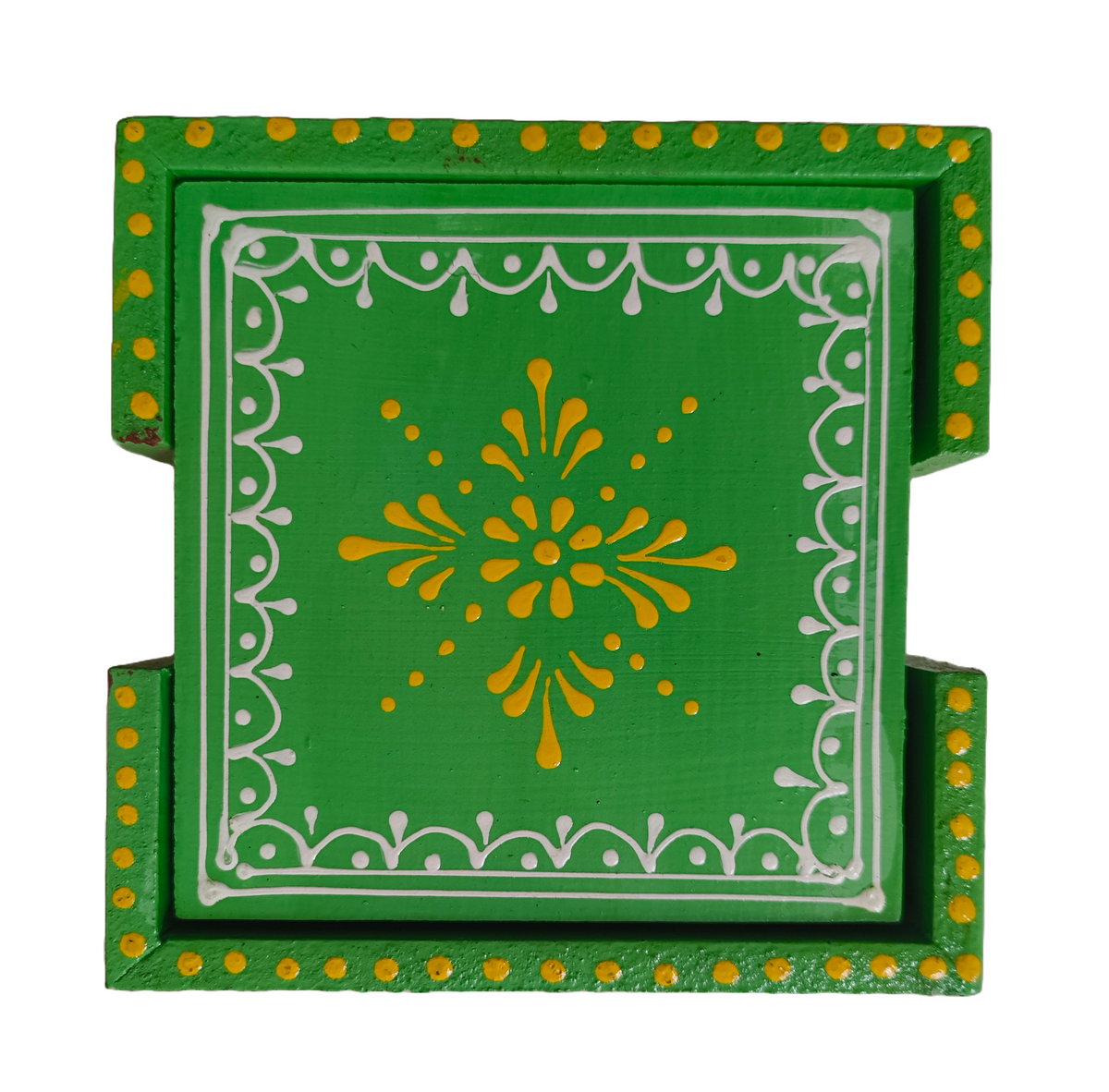 Green Floral Wooden Drink Coaster
Hand-Painted Indian Folk Art Design
Eco-Friendly Wooden Table Accessory
Tea Coffee and Small Glass Coaster
Ethnic Living Room and Office Decor
Festive and Return Gift Idea
Uphar Handicrafts