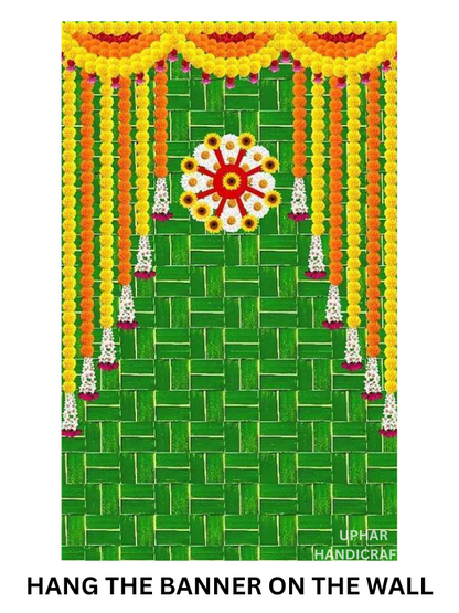 Green Marigold Pooja Backdrop
Traditional Indian Festive Wall Decor
Central Rangoli Style Flower Artwork
8x5 Feet Cotton Mix Fabric Backdrop
Home Mandir and Temple Wall Decoration
Diwali Janmashtami and Housewarming Decor
Uphar Handicrafts