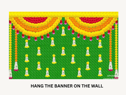 Green Yellow Pooja Fabric Backdrop
Indian Traditional Ritual Decoration
5x8 Feet Large Wall Hanging
Cotton Mix Reusable Fabric Backdrop
Mandir and Altar Background Decor
Diwali Navratri and Ganesh Chaturthi Decor
Uphar Handicrafts