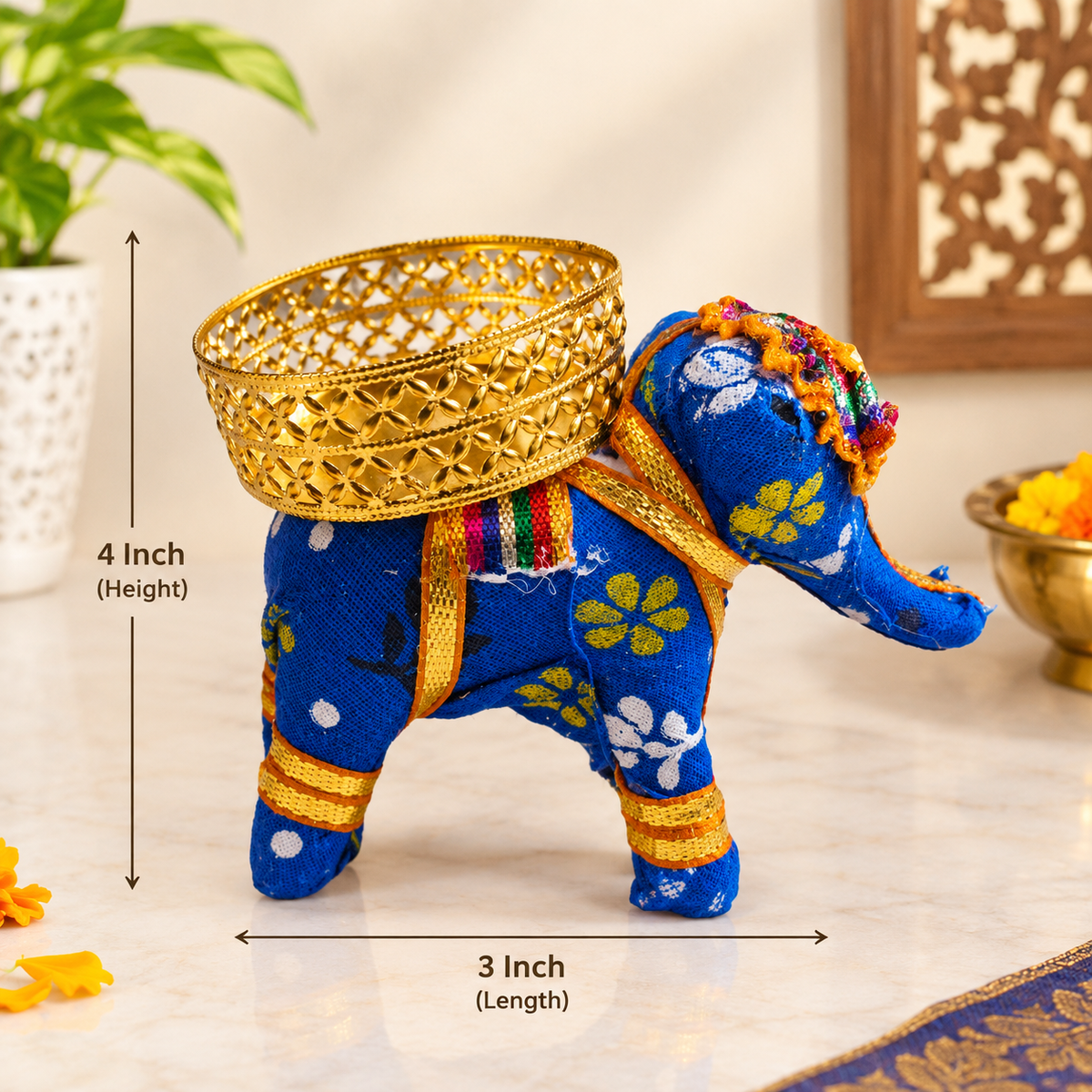 Hand-painted elephant tealight holder
Decorated elephant candle holder
Gold tone metal cut out tealight cup
Floral painted detailing
Traditional Indian home decor
Uphar Handicrafts