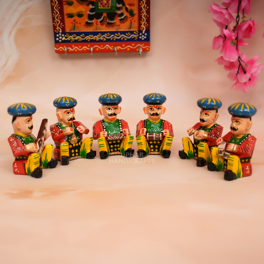 Hand-Painted Musician Figurines Set of 6
Handcrafted Wooden Musician Statues
Colorful Indian Musical Figurine Set
Guitar Flute and Drum Player Decor
Traditional Ethnic Home Decoration
Music Lover and Collector Gift
Uphar Handicrafts