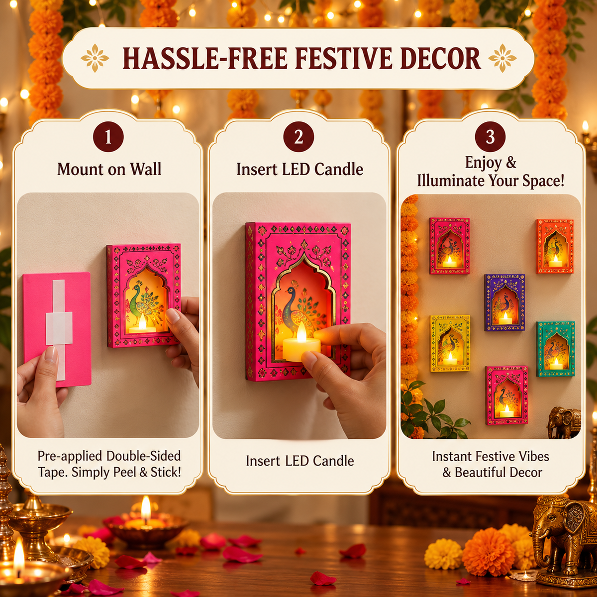 Hand-painted paper Jharokha decor
Traditional Indian wall decoration
Folk art motifs with gold detailing
Arched window frame design
Handcrafted festive home decor
Uphar Handicrafts