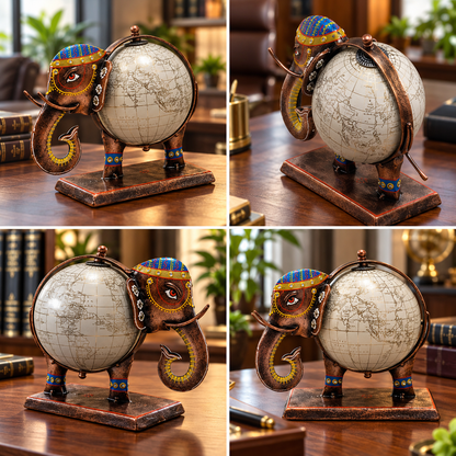 Handcrafted Indian metal elephant carrying a globe
Colorful traditional Rajasthani-inspired showpiece
Decorative accent for shelves, desks and tabletops
Suitable for home décor, office décor and gifting
Uphar Handicrafts