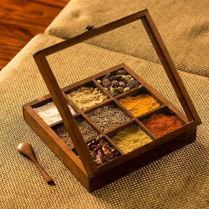 Handmade Wooden Spice Masala Box
Decorative Indian Spice Organizer
Wooden Masala Box with Spoon
Traditional Kitchen Storage
Indian Kitchen Home Decor
Uphar Handicrafts