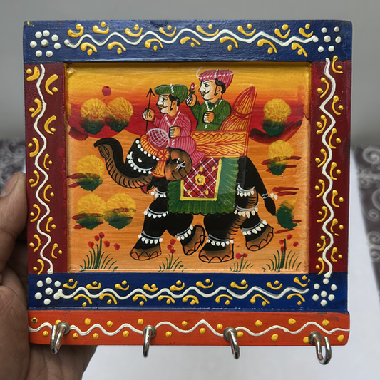 Wooden Rajasthani Hand Painted Key Holder 4 hooks
