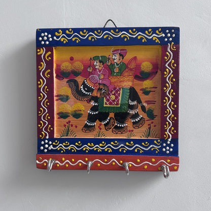 Wooden Rajasthani Hand Painted Key Holder 4 hooks