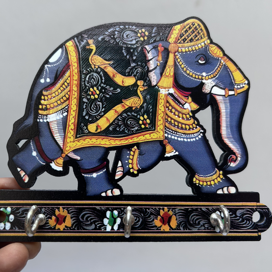 Wooden Elephant Key Holder with four hooks