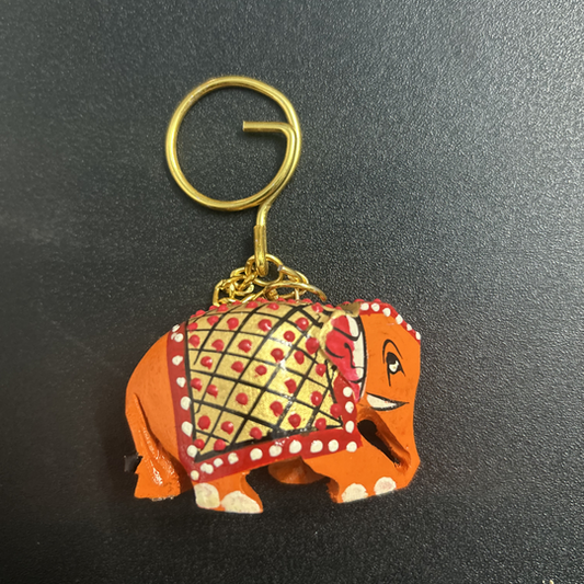 Hand-Painted Wooden Elephant Keychain – Multicolor Miniature Key Ring