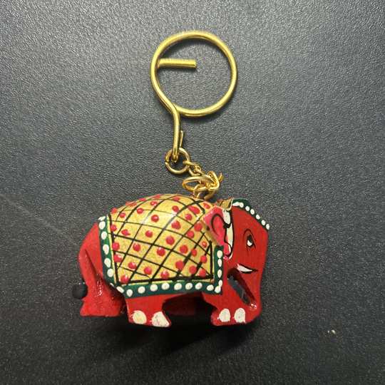 Hand-Painted Wooden Elephant Keychain – Multicolor Miniature Key Ring