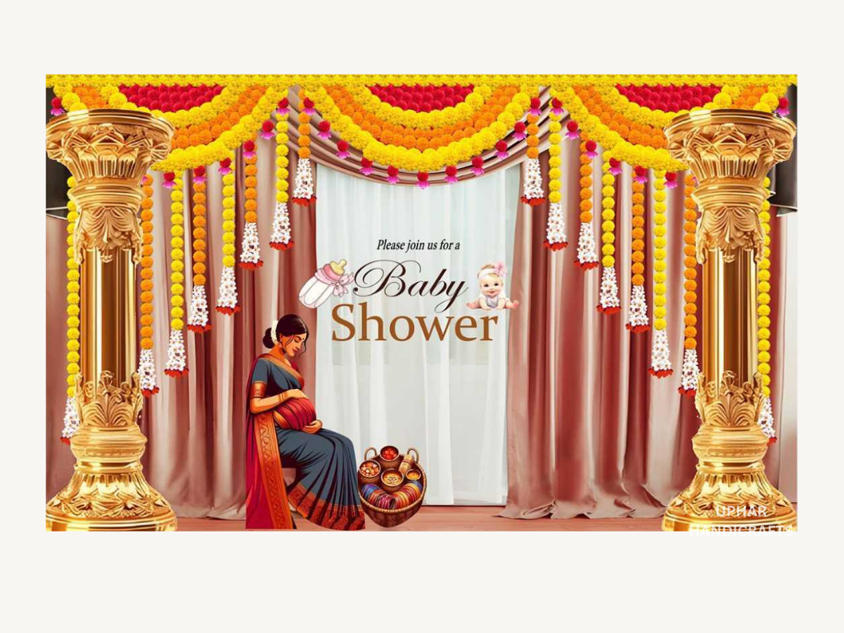 Indian Baby Shower Fabric Backdrop
Vibrant Multicolor Traditional Design
5x8 Feet Large Baby Shower Decor
Cotton Mix Reusable Backdrop Cloth
Godh Bharai and Naamkaran Decoration
Baby Shower Photo Booth Background
Uphar Handicrafts