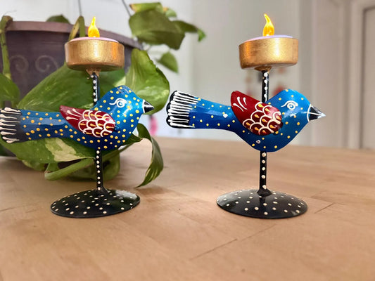 Bird Candle Holder
Handpainted Decor 
Indian Folk Art
Metal Tealight Holder
Uphar Handicrafts