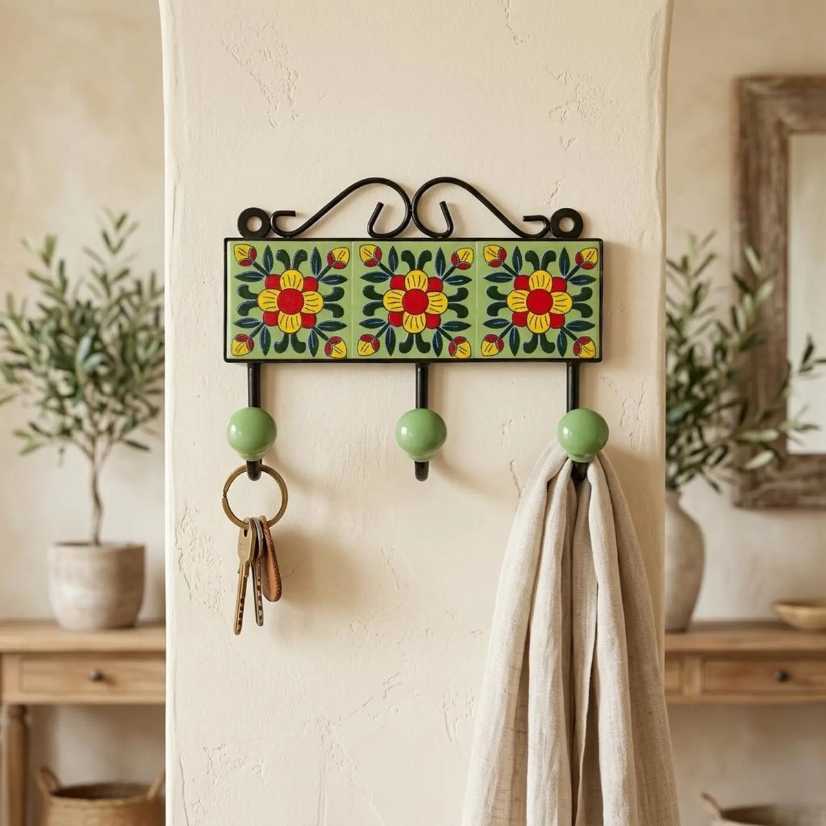 Colourful Wall Hook
Decorative Tile Hanger
Indian Floral Art
Uphar Handicrafts