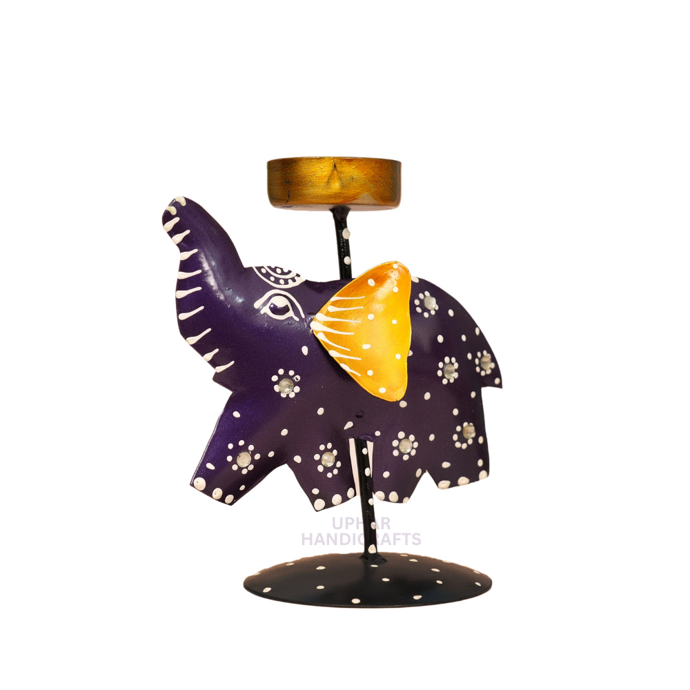 Indian Elephant Metal Tealight Decor
Purple Black and Gold Hand-Painted Design
Handcrafted Elephant Candle Stand
Traditional Indian Home Decoration
Living Room Office and Table Accent
Diwali and Housewarming Gift
Uphar Handicrafts