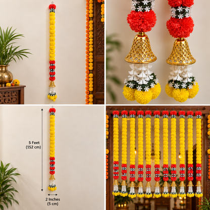 Indian fabric flower hanging garland
Handcrafted and hand-finished flowers
Leaf detailing with decorative tassels
Five-foot length per garland
Traditional festive home decoration
Suitable for walls and windows
Uphar Handicrafts