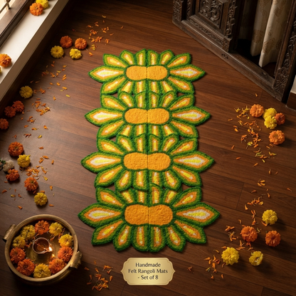 Indian festival rangoli mat with colorful decorative pattern
Traditional festive floor décor for Diwali
Reusable mat for entrances and home spaces
Suitable for pooja areas and celebrations
Festive Indian handicraft décor
Uphar Handicrafts
