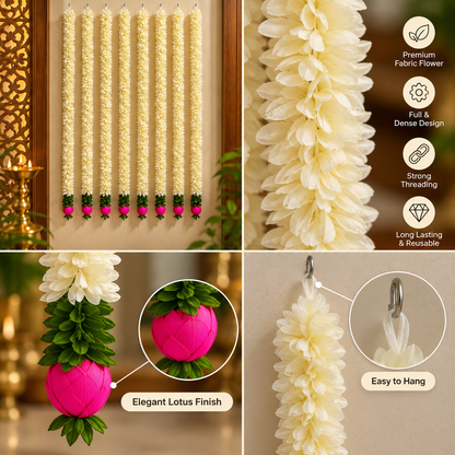 Traditional Indian festive flower garland
Artificial fabric flower hanging string
White green and pink floral colors
Decorative garland for celebrations
Five-foot hanging flower decoration
Uphar Handicrafts