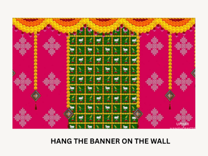 Indian Floral Fabric Wall Backdrop
Bright Pink Green Yellow Color Scheme
Traditional Indian Festive Decoration
5x8 Feet Cotton Mix Backdrop
Haldi Diwali and Housewarming Decor
Reusable Pooja and Event Background
Uphar Handicrafts