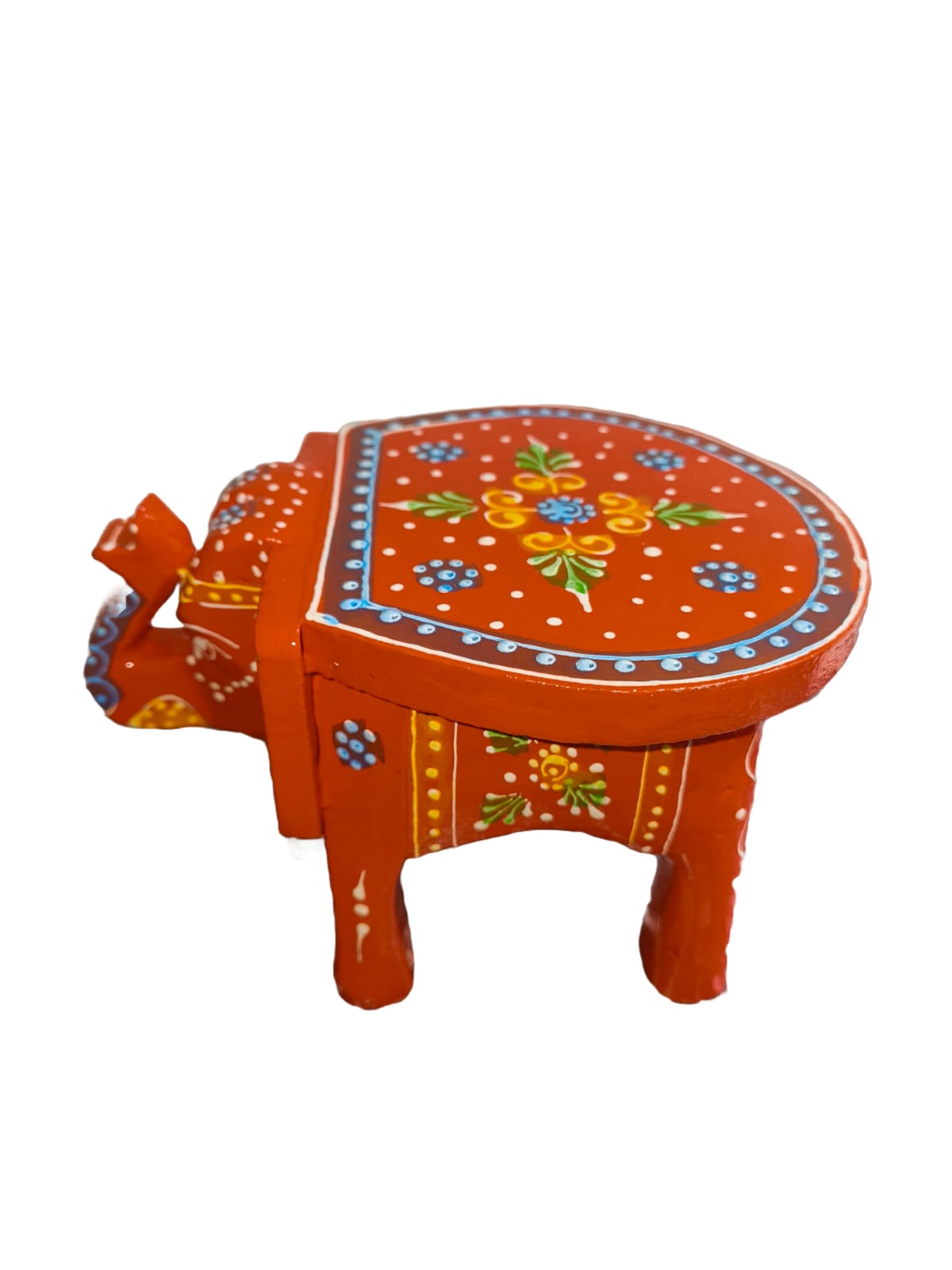 Indian Orange Wooden Elephant Stool
Vibrant Hand-Painted Folk Art Design
Solid Wood Decorative Craft
5x4x7 Inch Compact Wooden Stool
Spiritual Altar and Boho Decor
Bookshelf Desk and Entryway Accent
Uphar Handicrafts