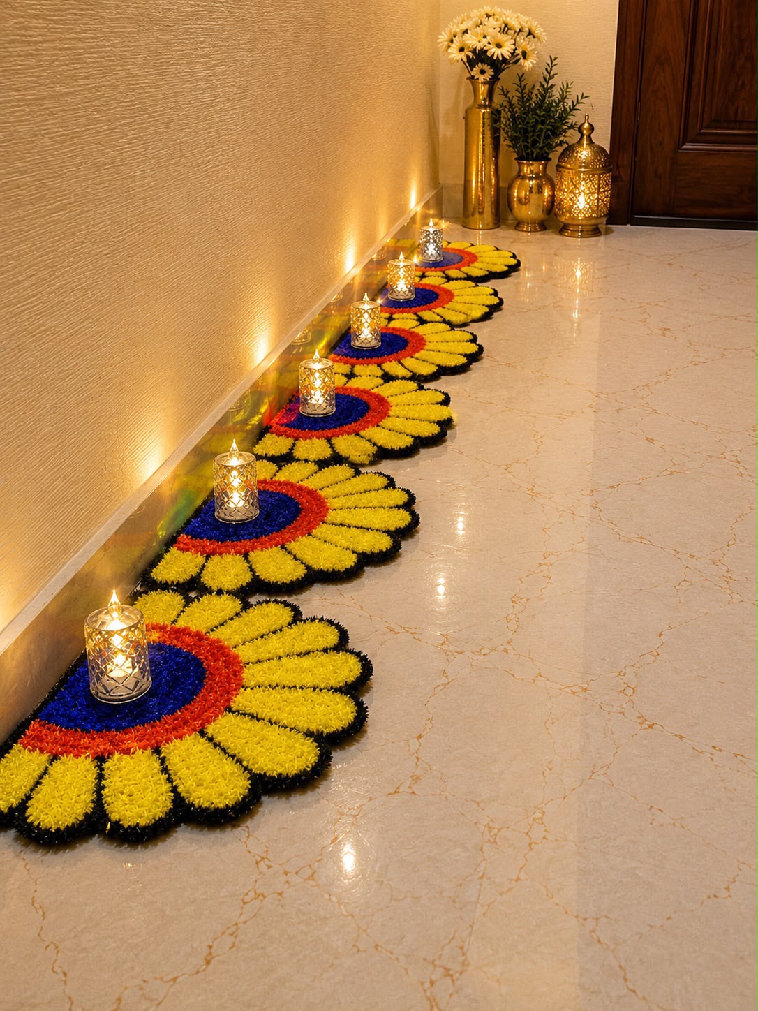 Indian Rangoli Mats for Entrance Decor
Diwali Doorway Floor Decoration
Traditional Indian Diwali Home Decor
Reusable Rangoli Floor Mats
Colorful Entrance Decoration
Uphar Handicrafts