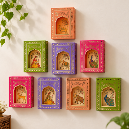 Jharokha wall decor for housewarming
Traditional Indian festive decoration
Handcrafted paper Jharokha set
Eight LED candle lights included
Decorative wall accents for celebrations
Uphar Handicrafts