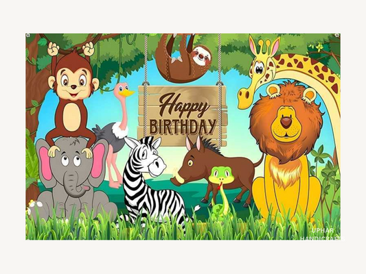 Jungle Animal Party Backdrop
Colorful Safari Animal Fabric Design
Lions Elephants and Giraffes Artwork
5x8 Feet Large Party Decoration
Toddler Birthday and Baby Shower Decor
Wild One Theme Photo Booth Background
Uphar Handicrafts