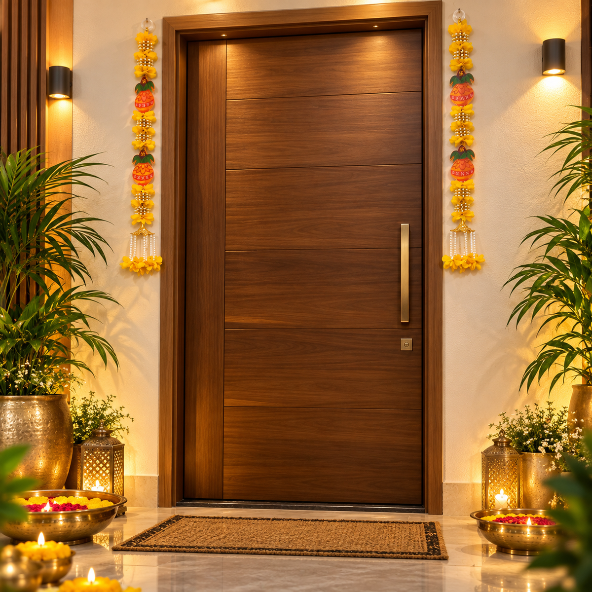 Kalash Swastik puja room hanging garland
Fabric flowers with Kalash and Swastik motifs
Hand-finished floral hanging strands
Pearl style bead detailing
Gold tone metal bells and tassels
Traditional Indian-inspired puja decoration
Uphar Handicrafts