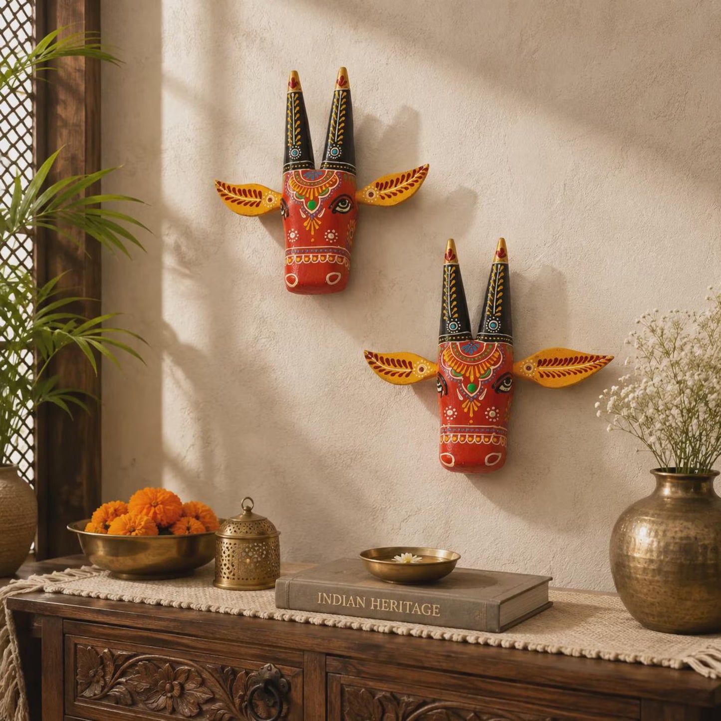 Hand-Painted Kamdhenu Cow Head
Indian Wall Decor
indian handpainted cow wall hanging
Rajasthani Home Art
Uphar Handicrafts
